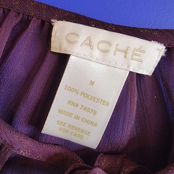 Cache Metallic Cold Shoulder Blouse Purple Gold Size Medium - Picture 10 of 16